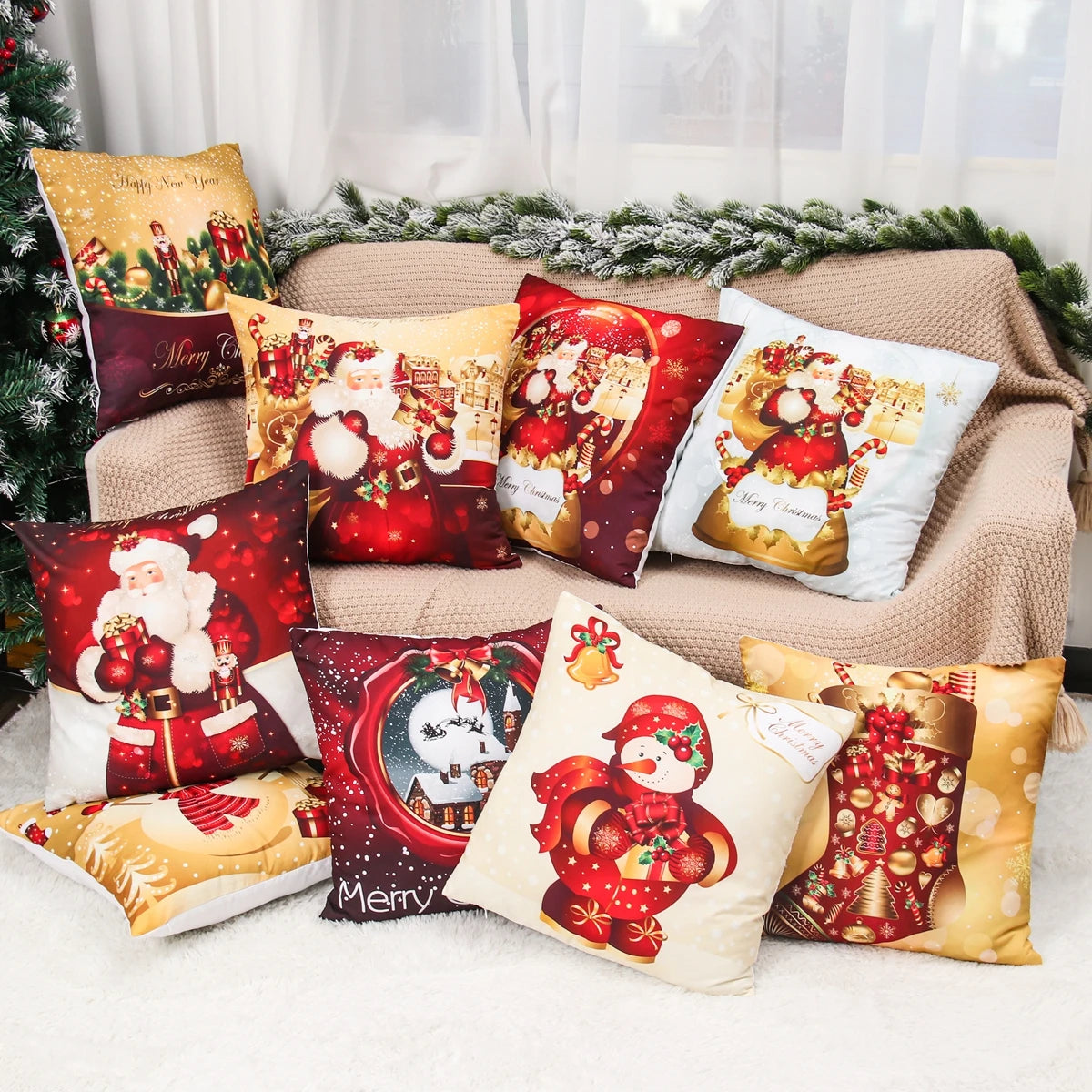 45cm Christmas Cushion Cover Merry Christmas Decor For Home 2024 Christmas Ornaments Navidad Noel Xmas Gifts Happy New Year 2025