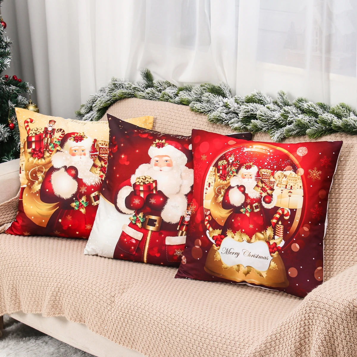 45cm Christmas Cushion Cover Merry Christmas Decor For Home 2024 Christmas Ornaments Navidad Noel Xmas Gifts Happy New Year 2025