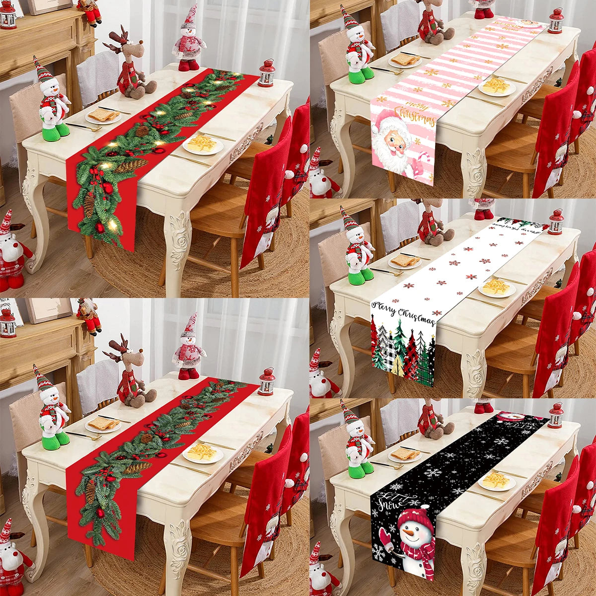 Christmas Table Runner Merry Christmas Decoration for Home Xmas Party Decor 2024 Navidad Notal Noel Ornament Happy New Year 2025