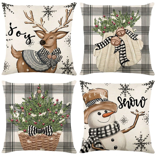 Linen Christmas Pillow Cover Snowman Elk Pillow Case 2024 Christmas Decoration for Home New Year Sofa Car Cushion Cover 45x45cm