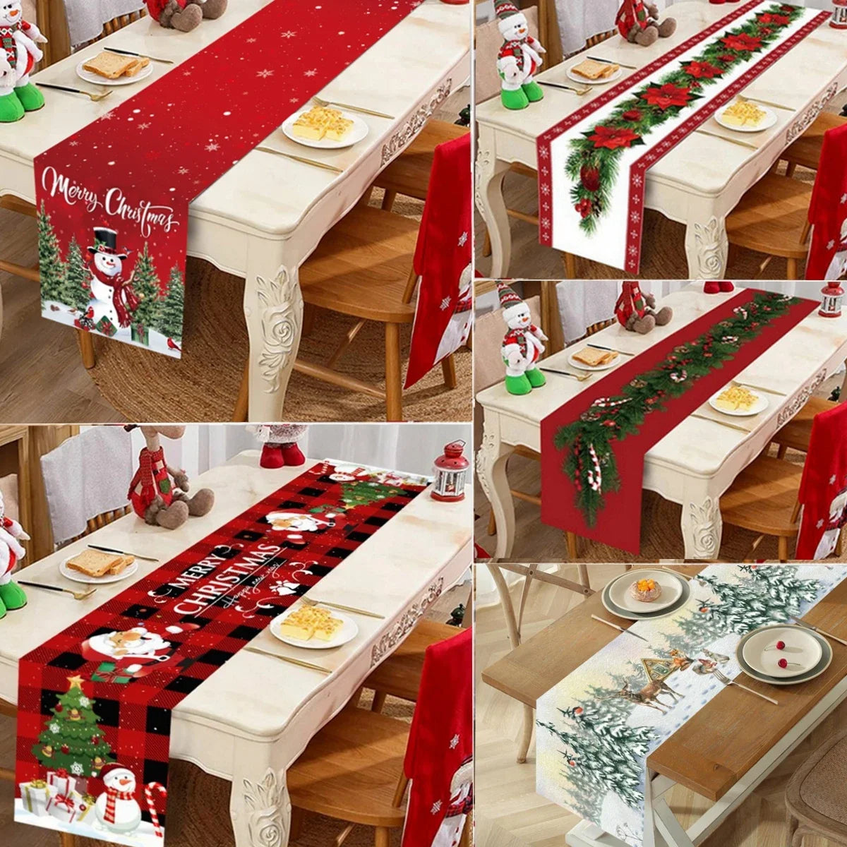 Christmas Table Runner Merry Christmas Decoration for Home Xmas Party Decor 2024 Navidad Notal Noel Ornament Happy New Year 2025