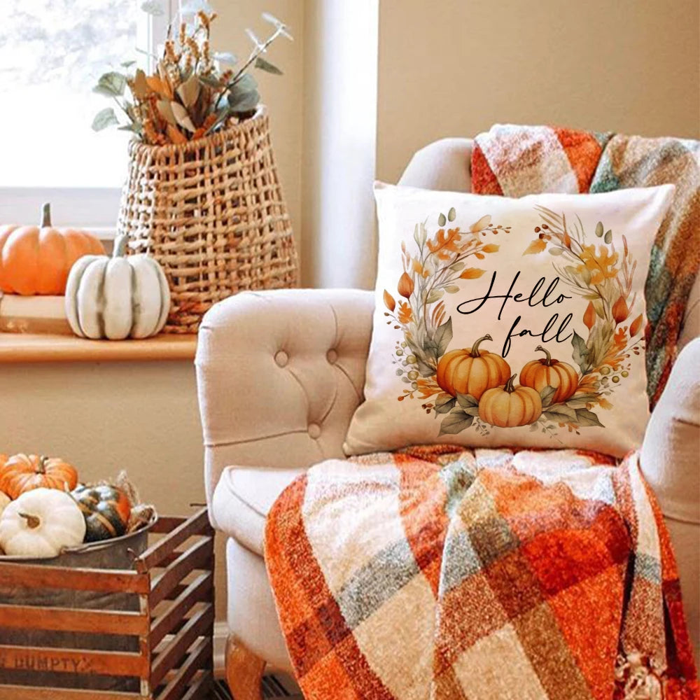 1pc/4pcs Happy Fall Pillowcover Fall Pumpkin Bunny Orange Design Cushion Cover Thanksgiving Party Autumn Decor Room Home Decor